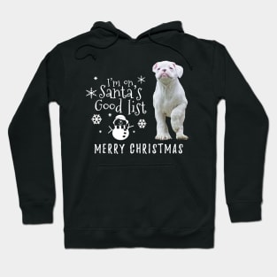 Santa's Good List for Christmas, White Boxer Dog Hoodie